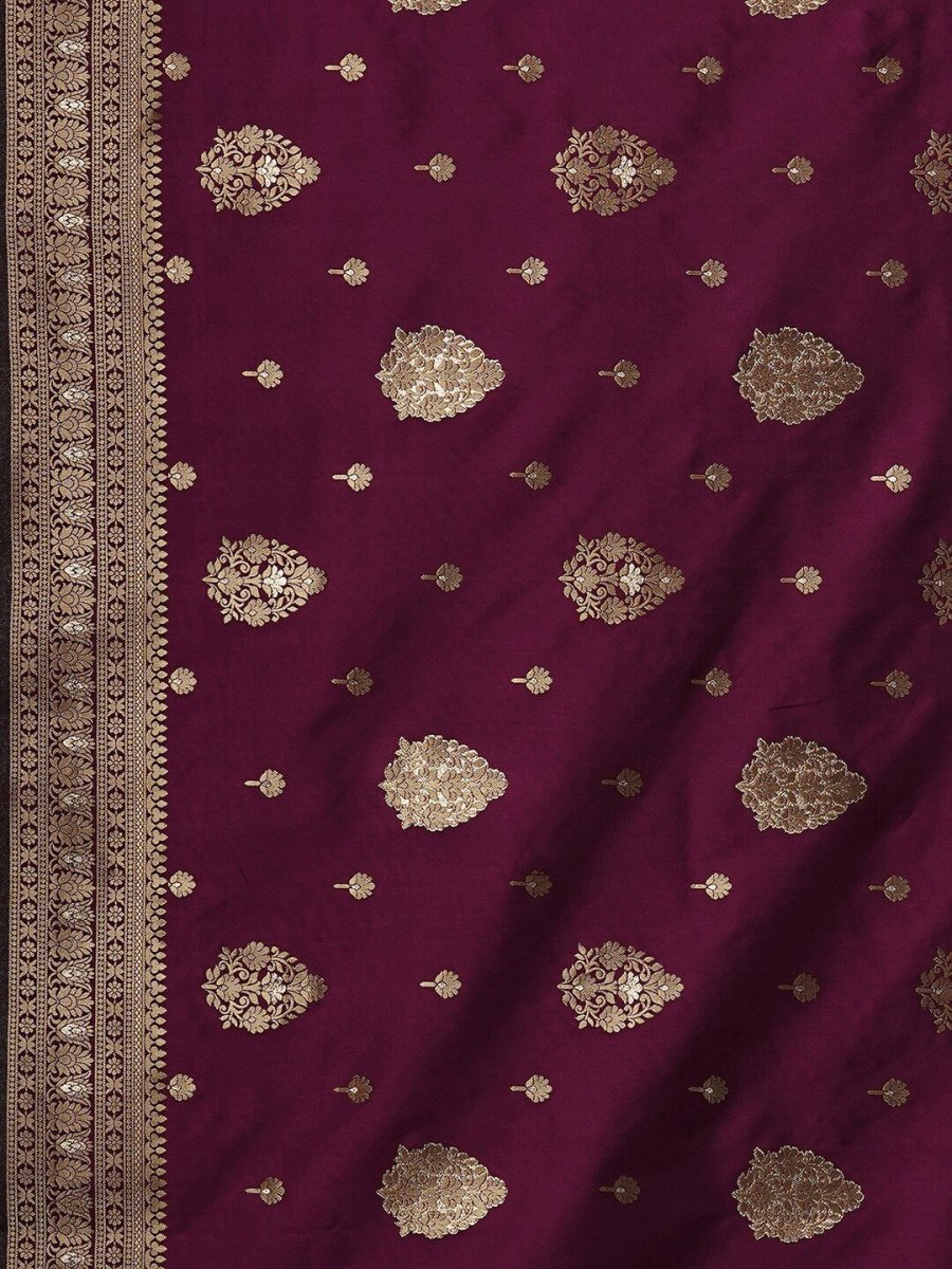 Anouk Purple & Gold-Toned Ethnic Motifs Zari Banarasi Saree | Swadesiicart