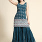 Kalini Women Teal Floral Embroidered Kurta with Sharara & Dupatta | Swadesiicart