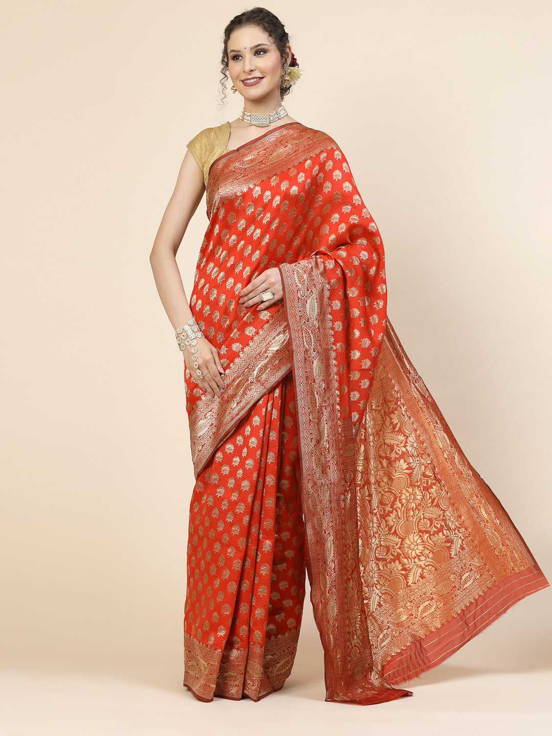 Kalini Ethnic Motifs Woven Design Jacquard Zari Banarasi Saree | Swadesiicart