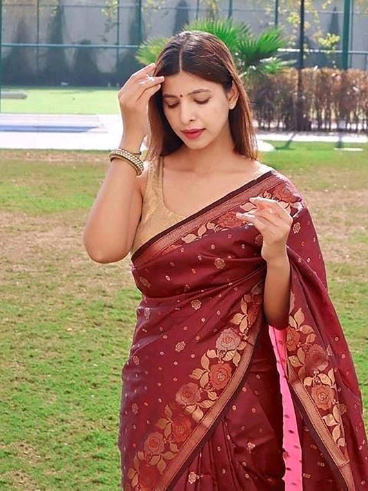 Kalini Floral Woven Design Zari Banarasi Saree | Swadesiicart