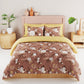 BIANCA Brown & White Floral 186 TC King Bedsheet with 2 Pillow Covers - Swadesiicart
