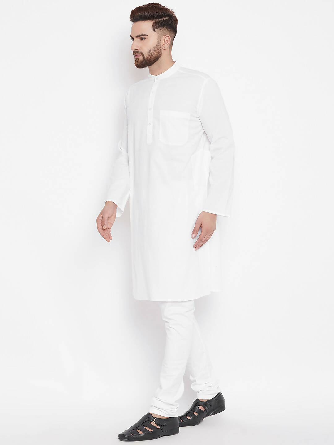 Even Apparels White Color Pure Cotton Band Collar Men's Kurta | Swadesiicart
