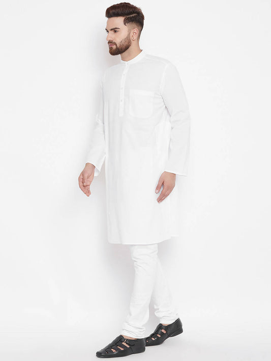 Even Apparels White Color Pure Cotton Band Collar Men's Kurta | Swadesiicart