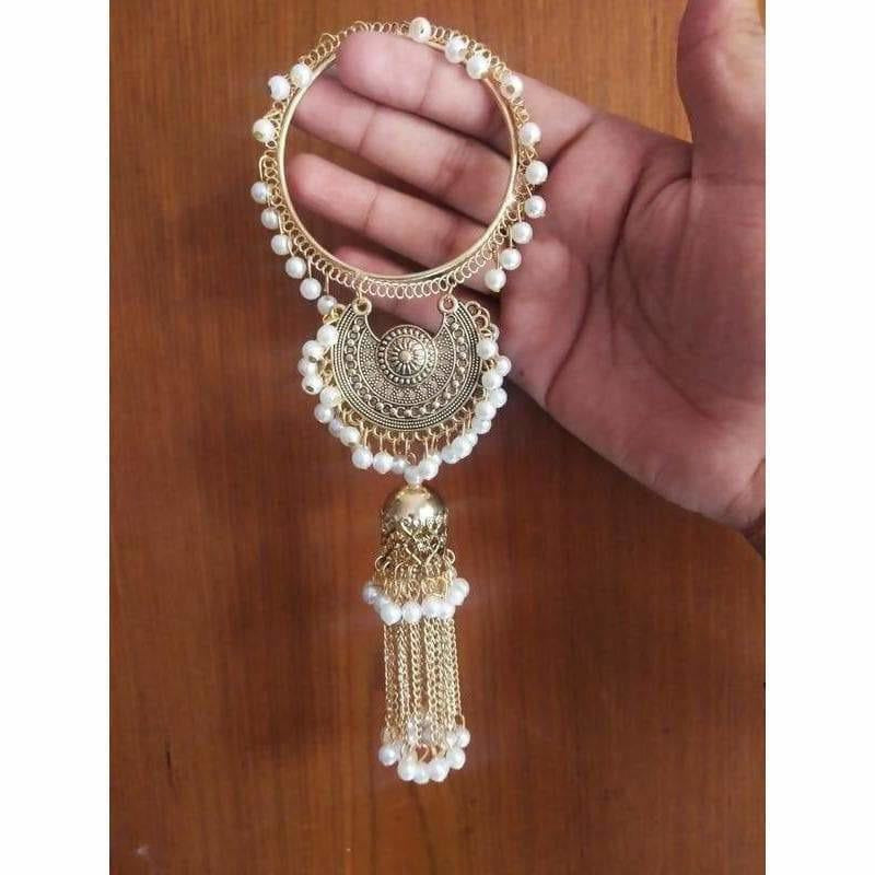 Gold Color With White Pearls Party Wear Latkan Bangles