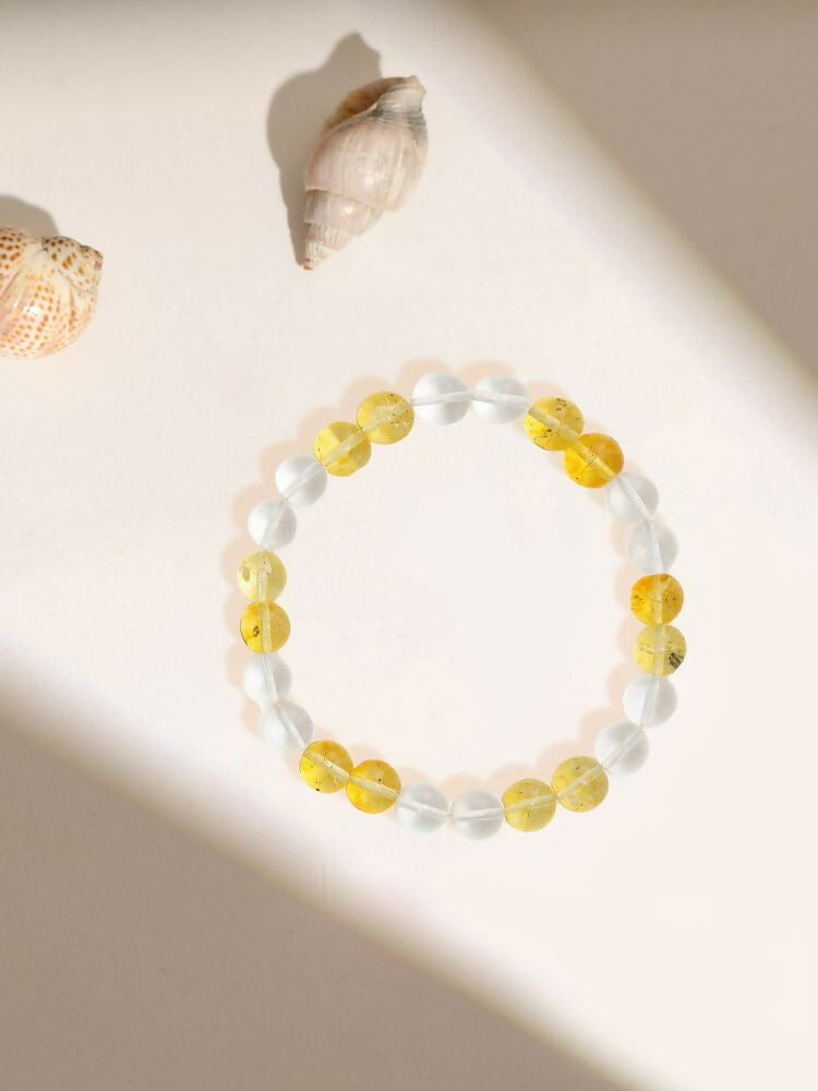 Clear Quartz & Citrine Yellow and White Beads Bracelet - Ruby Raang | Swadesiicart