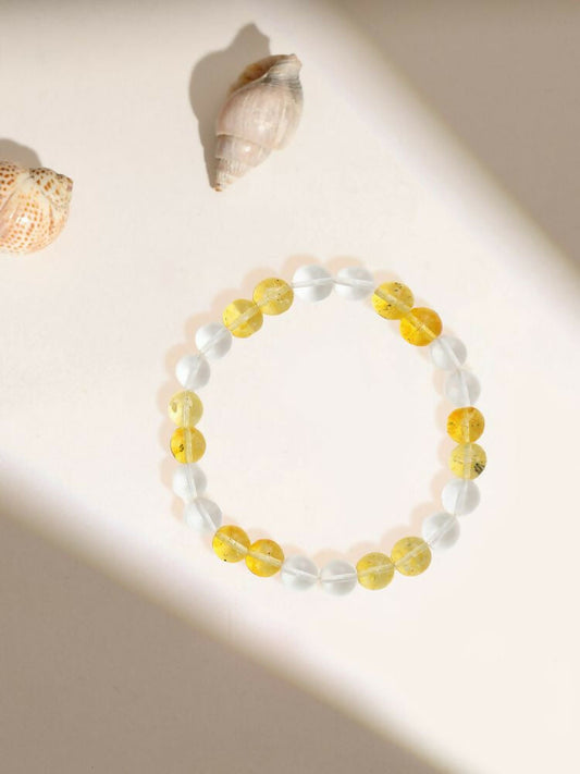 Clear Quartz & Citrine Yellow and White Beads Bracelet - Ruby Raang | Swadesiicart