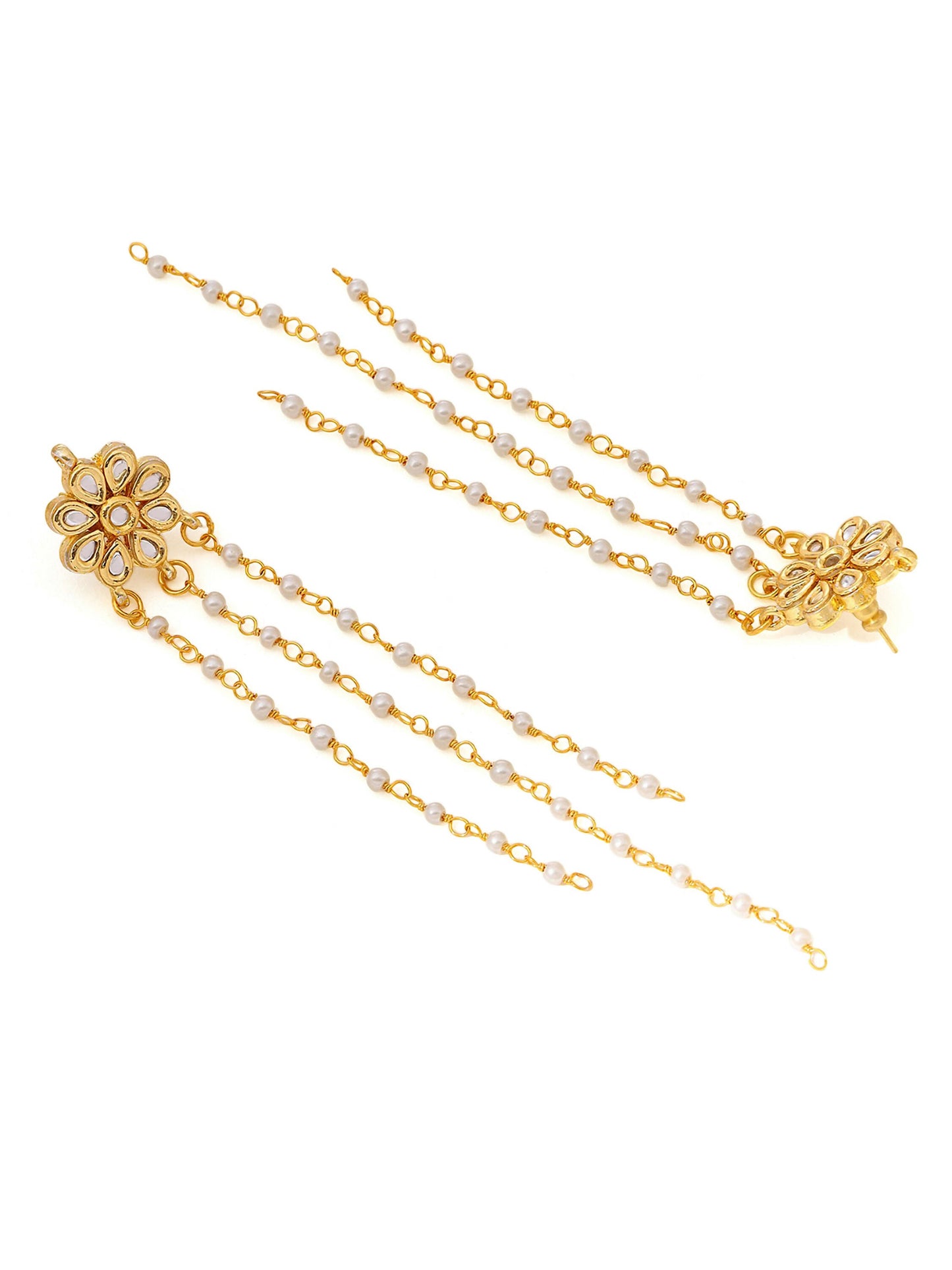 Ruby Raang Gold Long Kundan & Pearl Dangler Earrings | Swadesiicart