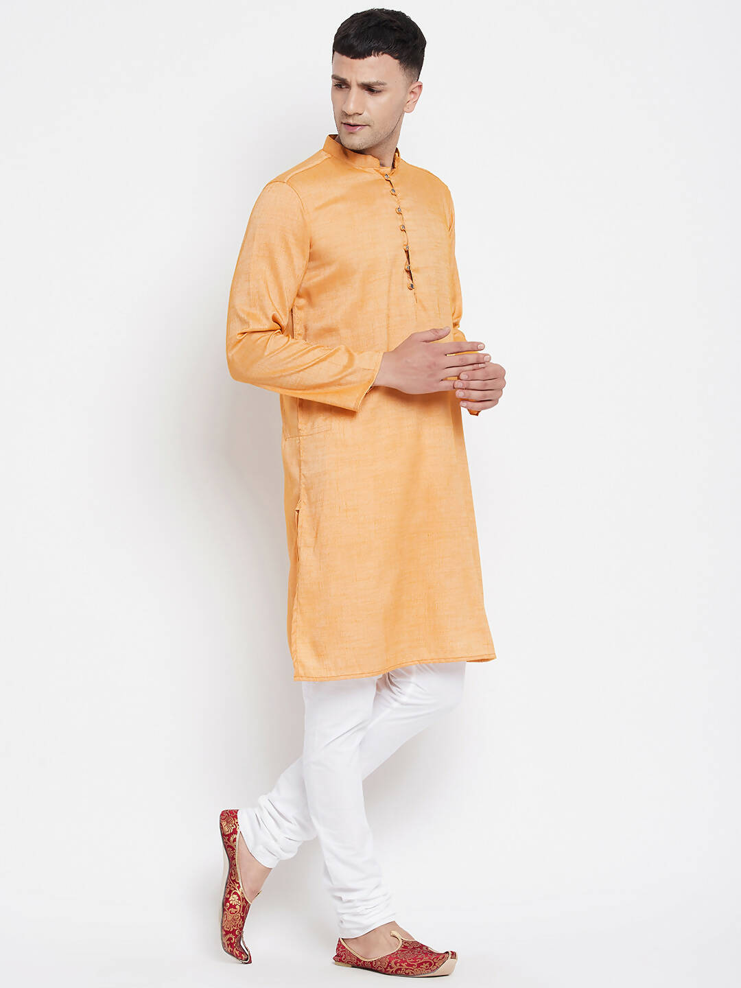 Even Apparels Yellow Rayon Men's Kurta With Band Collar | Swadesiicart