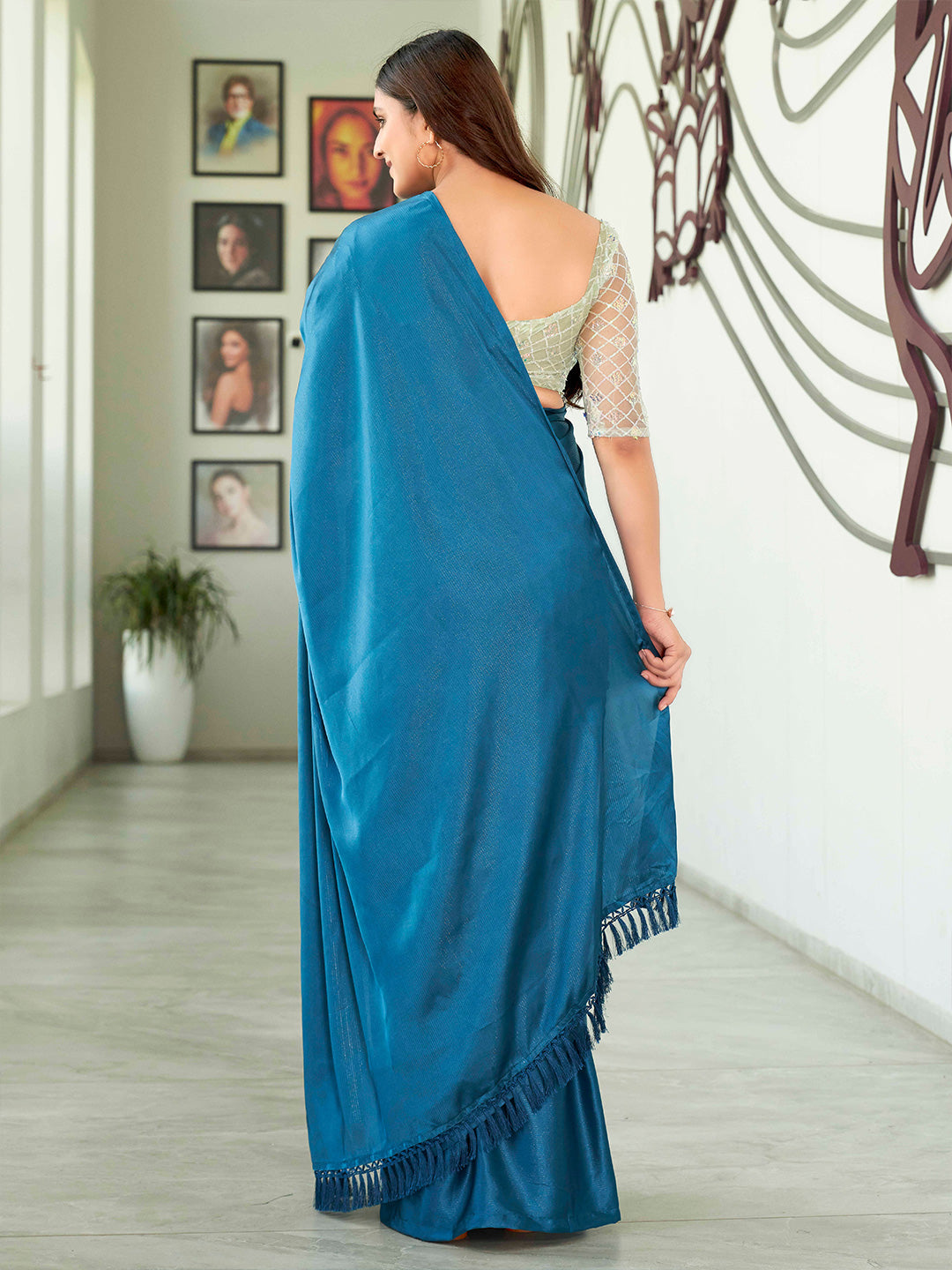 Tikhi Imli Solid Satin Saree | Swadesiicart