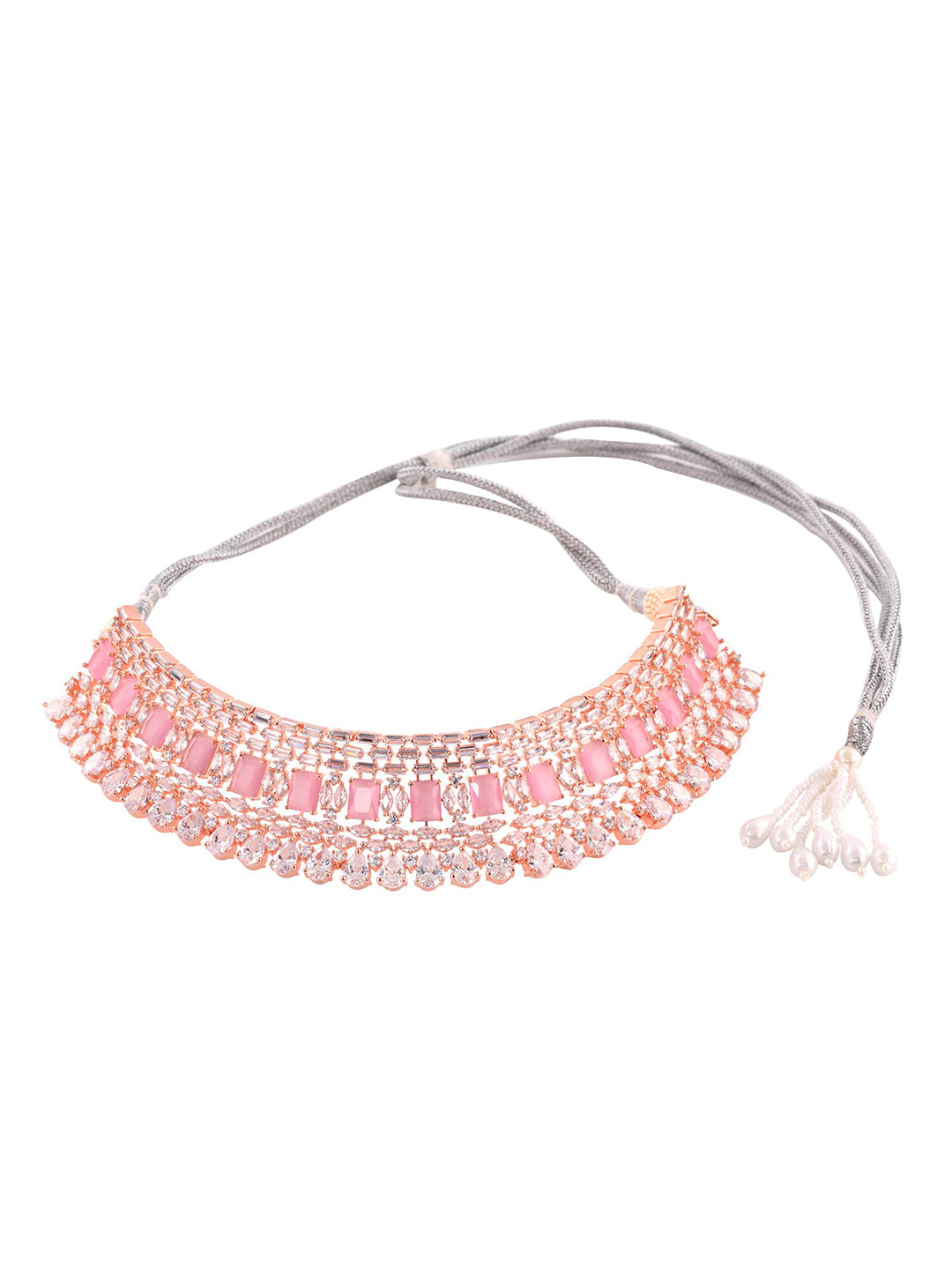 Saraf RS Jewellery Rose Gold-Polished & Pink AD Studded Handcrafted Jewellery Set - Swadesiicart