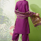 Vishudh Purple Yoke Design Thread Work Straight Kurta With Palazzos & Dupatta - Swadesiicart