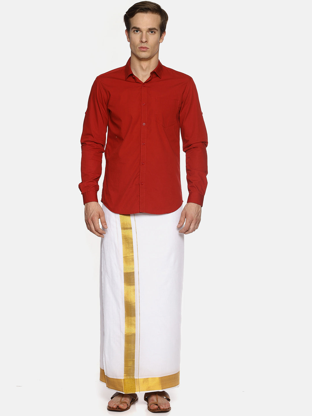 Sethukrishna Men White Solid Double Layer Readymade Dhoti | Swadesiicart