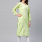 ADA Women Green & White Chikankari Embroidered Cotton Straight Sustainable Kurta | Swadesiicart