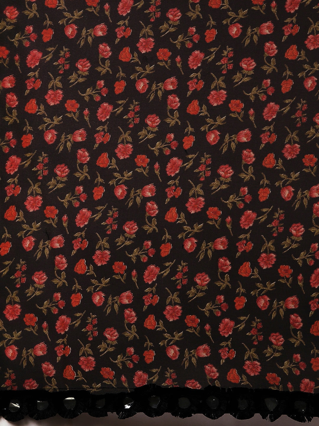 Tikhi Imli Black & Red Poly Georgette Printed Saree | Swadesiicart
