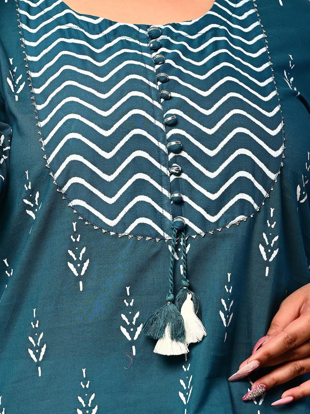 Swasti Women Blue & atlantic deep Ethnic Motifs Printed Chikankari Floral Kurta | Swadesiicart