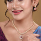 Saraf RS Jewellery Gold-Polished White & Red American Diamond Studded & Beaded Handcrafted Jewellery Set - Swadesiicart