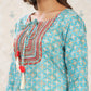 Ode by House of Pataudi Sea Green Ethnic Printed Tie-Up Neck Gotta Patti Straight Kurta - Swadesiicart