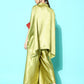 InWeave Women's Olive Red Brocade Satin Boho Kurta Palazzo Set - Swadesiicart