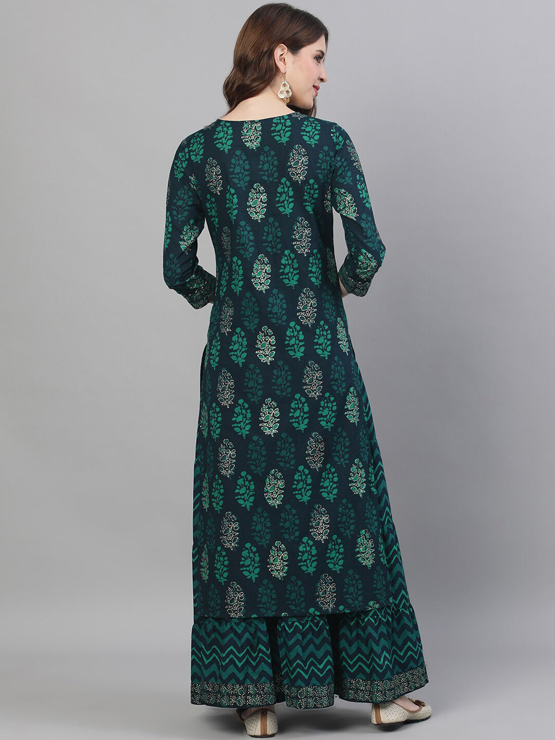 Ishin Women Navy Blue Printed Kurta with Skirt | Swadesiicart