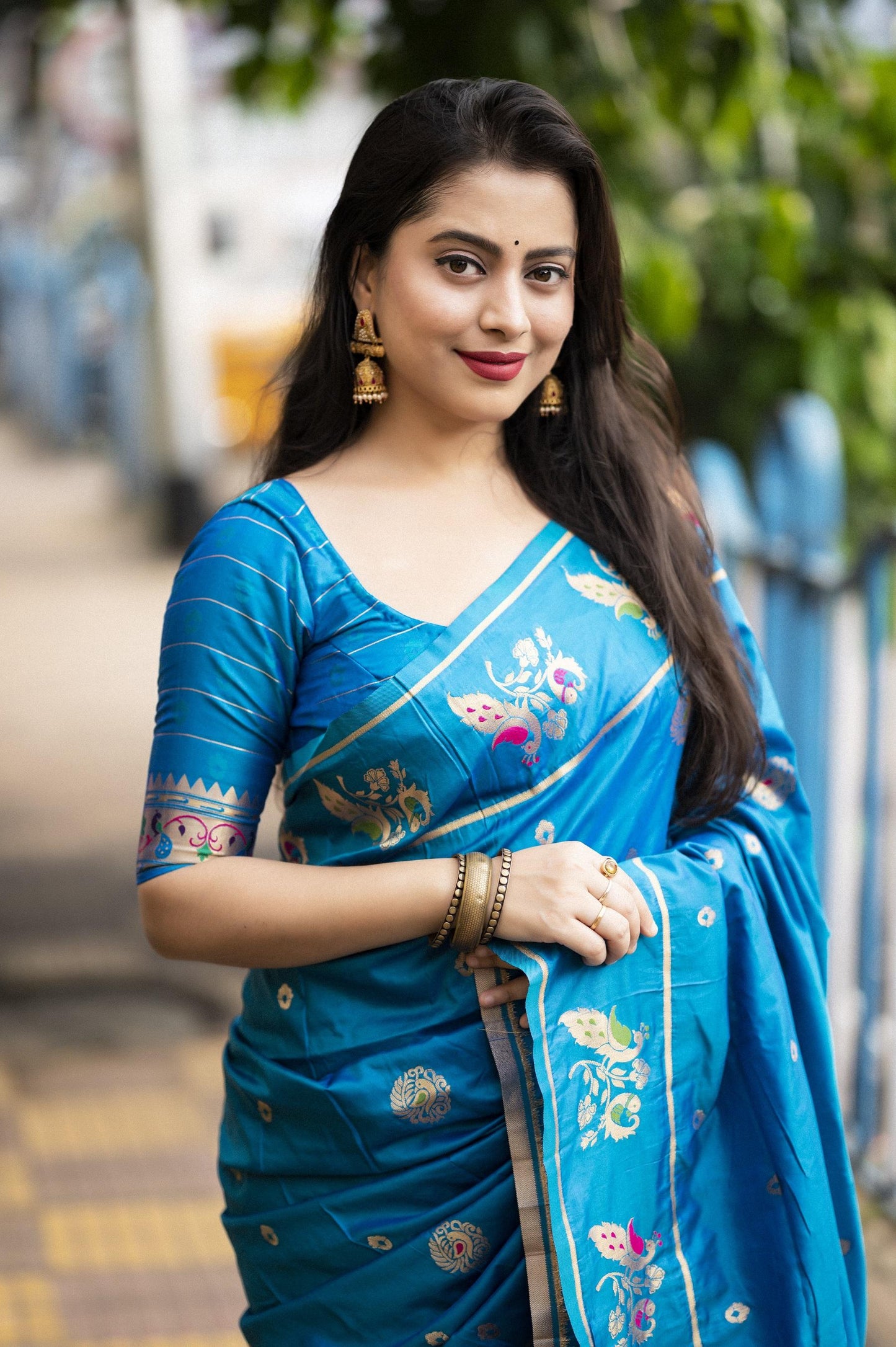 Blue Pure Silk Woven Design Saree with Unstitched Blouse - Hiral Fashion | Swadesiicart
