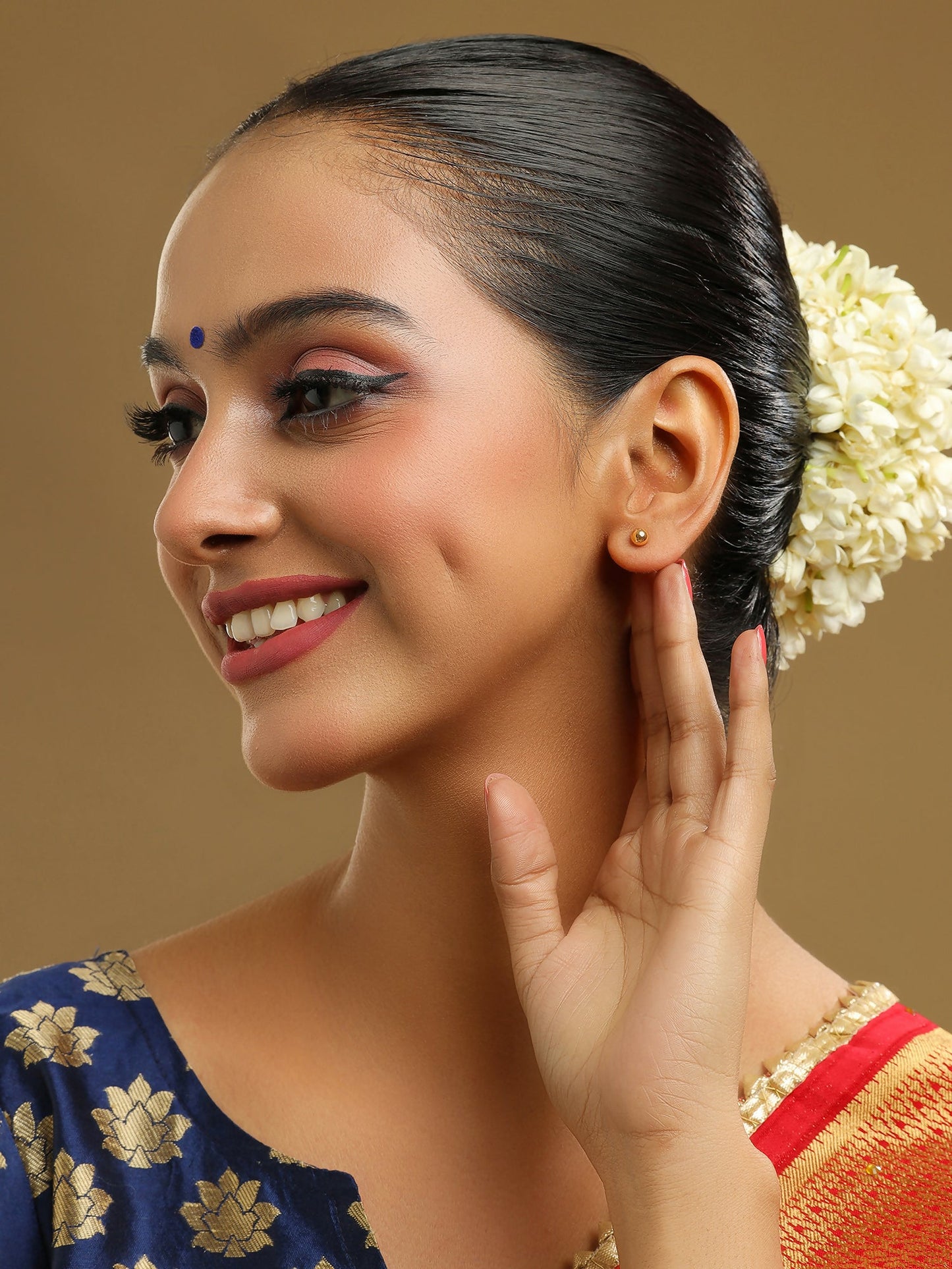 Ruby Raang Golden Round Studs | Swadesiicart