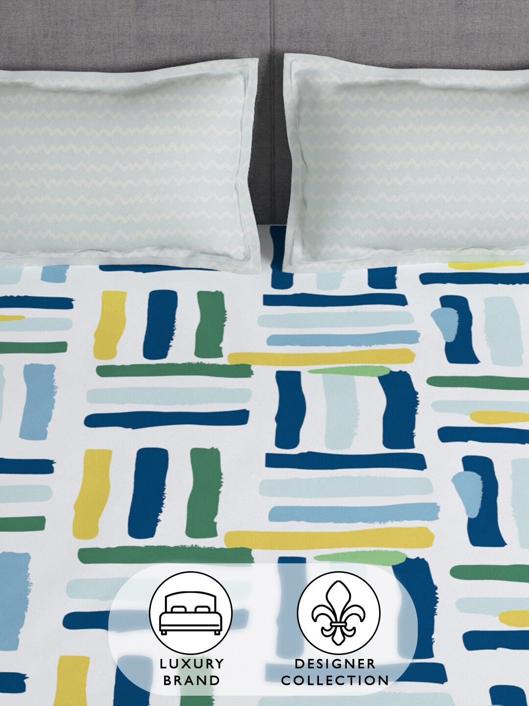 Story@home Arena White & Blue Geometric Printed 180 TC Queen Bedsheet & 2 Pillow Covers - Swadesiicart