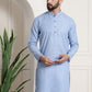 Sojanya Men Blue Dobby Self-Checked Straight Kurta | Swadesiicart