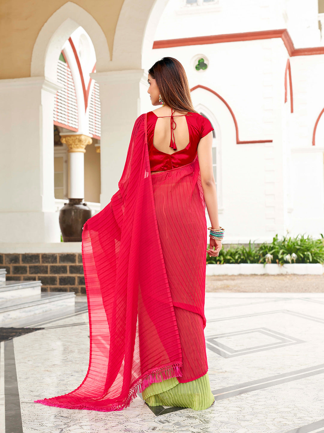 Tikhi Imli Georgette Half and Half Saree | Swadesiicart
