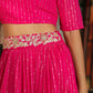 Janasya Pink Georgette Foil Print Lehenga Choli Dupatta | Swadesiicart