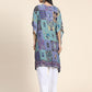 HOUSE OF KARI Ethnic Motifs Printed Notched Neck Chikankari Embroidery Cotton Kaftan Kurta | Swadesiicart