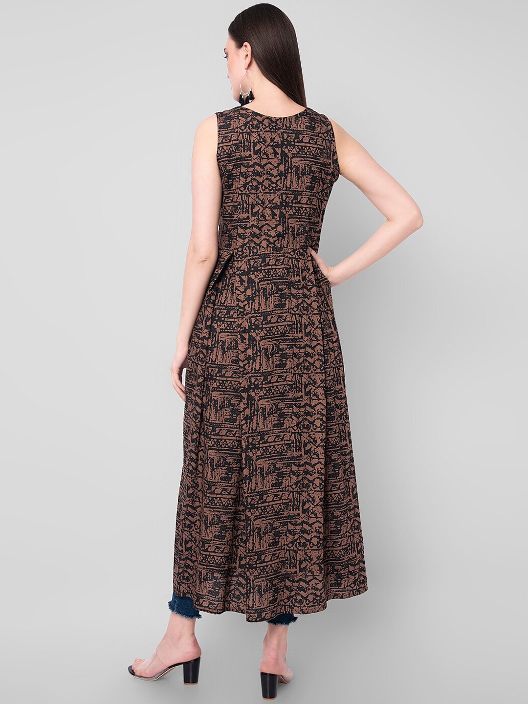 Kalini Women Brown & Black Abstract Print A-Line Kurta - Swadesiicart