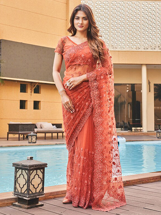 Tikhi Imli Embroidered Net Heavy Work Saree | Swadesiicart