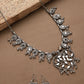 Cardinal Women Silver-Toned Oxidised Stone Studded & Beaded Heart Shaped Jewellery Set