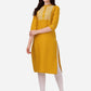 HERE&NOW Yoke Design Mandarin Collar Thread Work Cotton Kurta - Swadesiicart