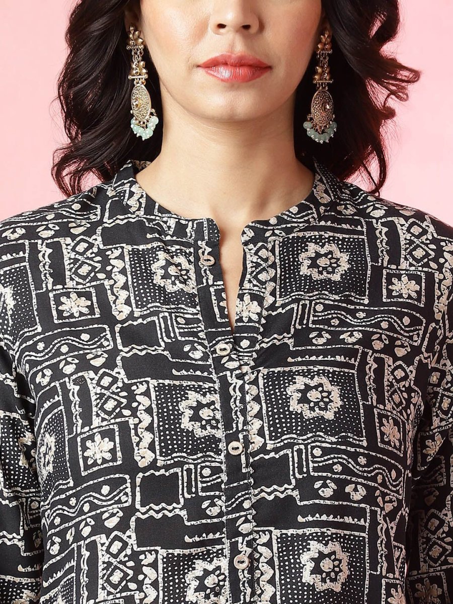 Anouk Abstract Printed Mandarin Collar Kurta - Swadesiicart
