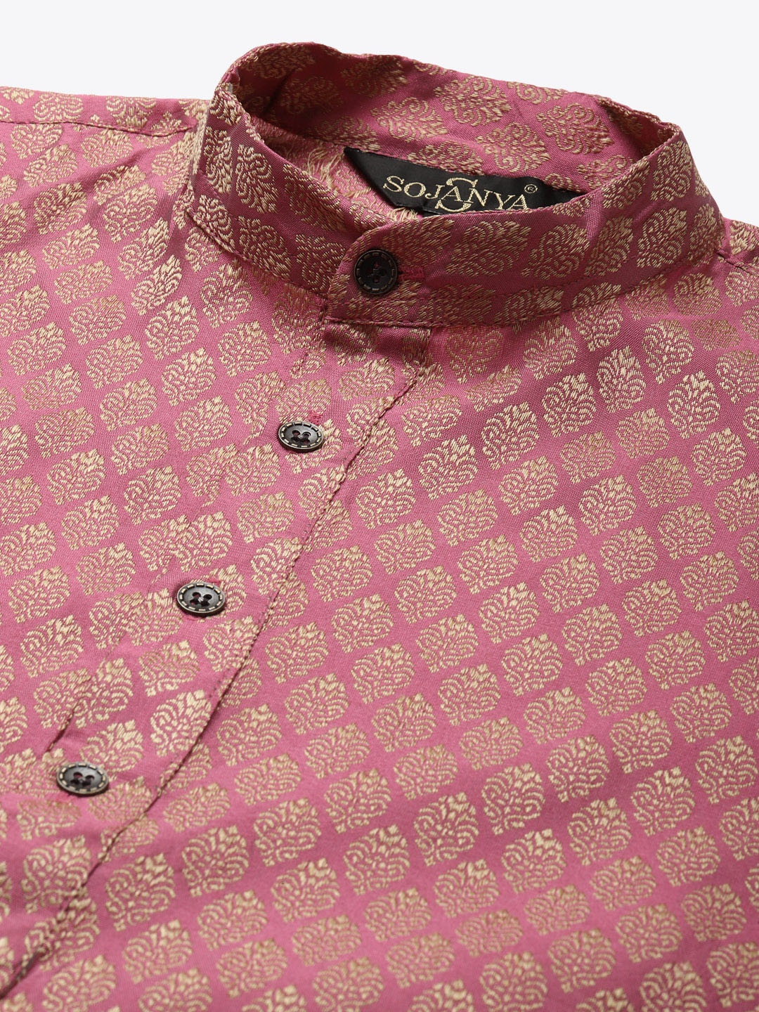 Sojanya Men Pink Ethnic Motifs Kurta with Churidar & Nehru Jacket | Swadesiicart