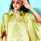 InWeave Women's Olive Red Brocade Satin Boho Kurta Red Palazzo Set - Swadesiicart
