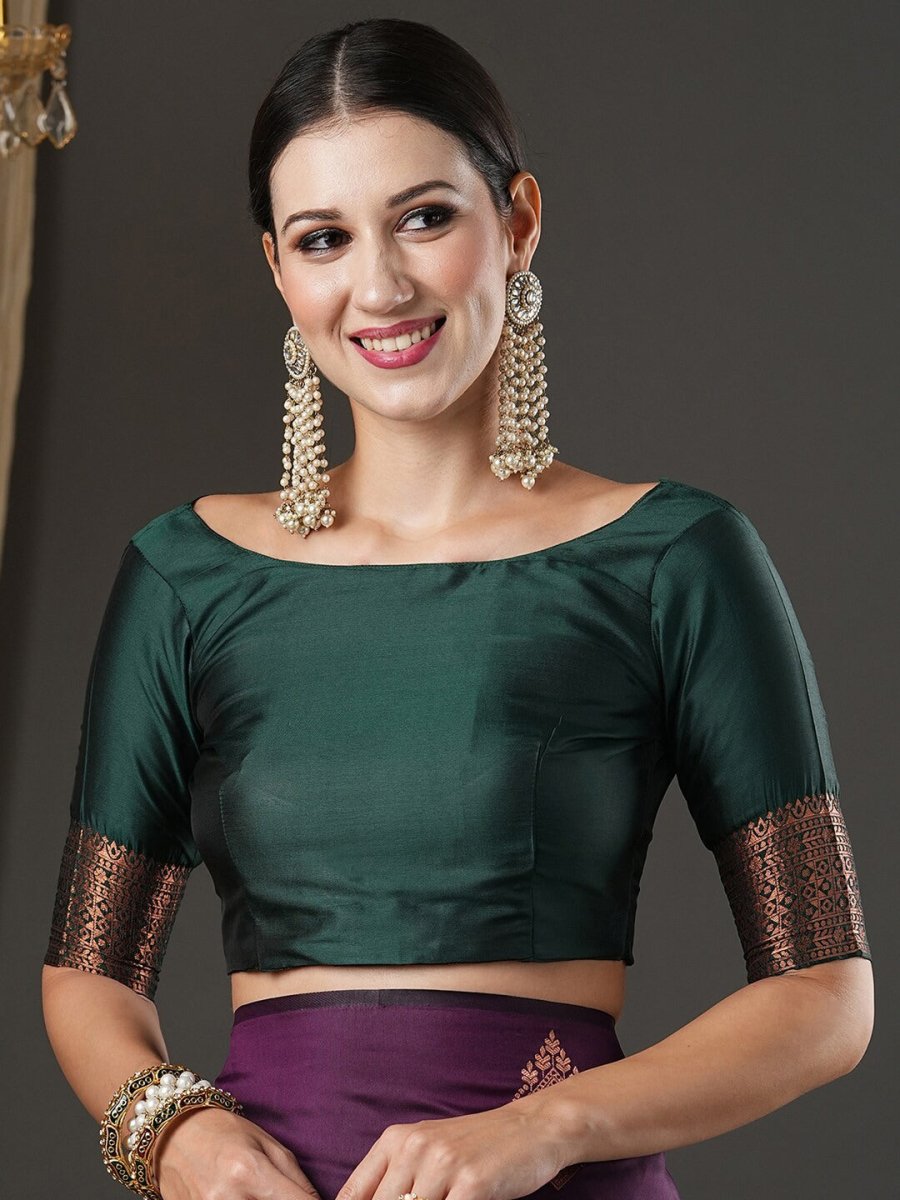 Anouk Purple & Gold-Toned Woven Design Zari Banarasi Saree | Swadesiicart