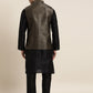 Sojanya Men Black Solid Kurta with Churidar & Nehru Jacket | Swadesiicart