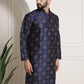 Sojanya Men Navy Blue & Golden Ethnic Motifs Printed Indigo Kurta | Swadesiicart