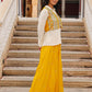 Juniper Women's Mustard Thread Embroidered Georgette Shirt Jacket & Palazzo Set With Mirror Work & Sequins - Swadesiicart
