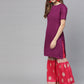 Ahalyaa Women's Purple Poly Silk Solid Kurta and Red Printed Sharara With Dupatta | Swadesiicart
