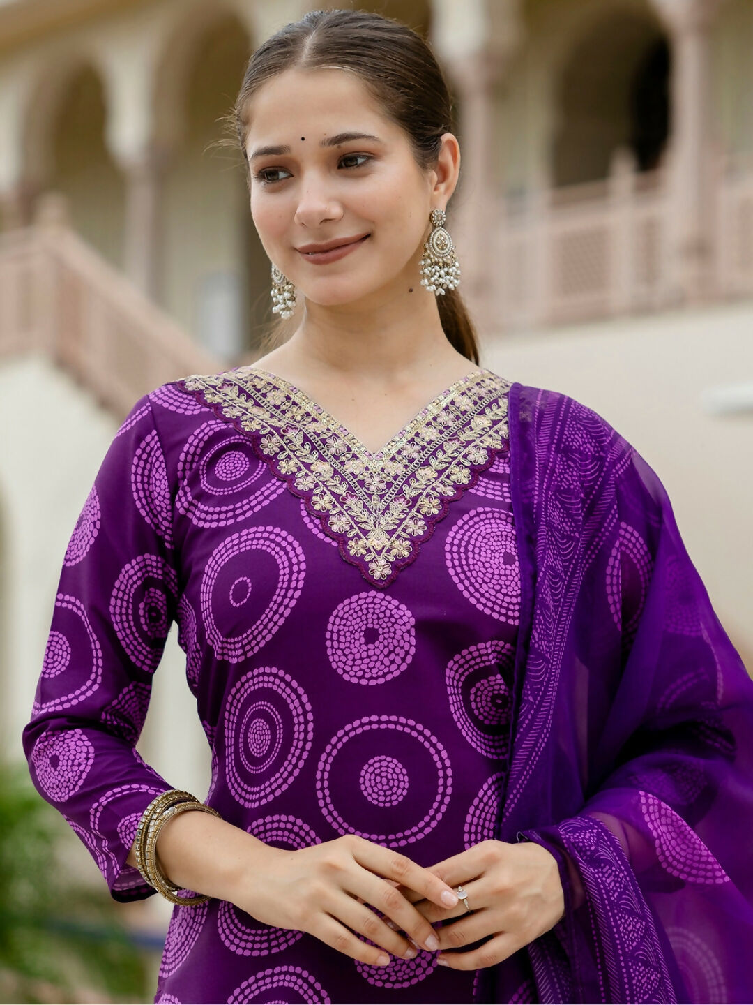 The52 Purple Women's Gorgeous Rayon Embroidered Straight Kurta with Pant And Dupatta Set - Swadesiicart