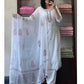 The52 White Women's Gorgeous Georgette Butti Fabric Embroidered Work Straight Kurta Pant and Dupatta Set - Swadesiicart