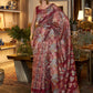 Mitera Maroon & Blue Floral Zari Banarasi Saree | Swadesiicart