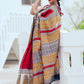 Zibaa Hand-Blocked Pure Maheshwari Silk Red Saree | Swadesiicart