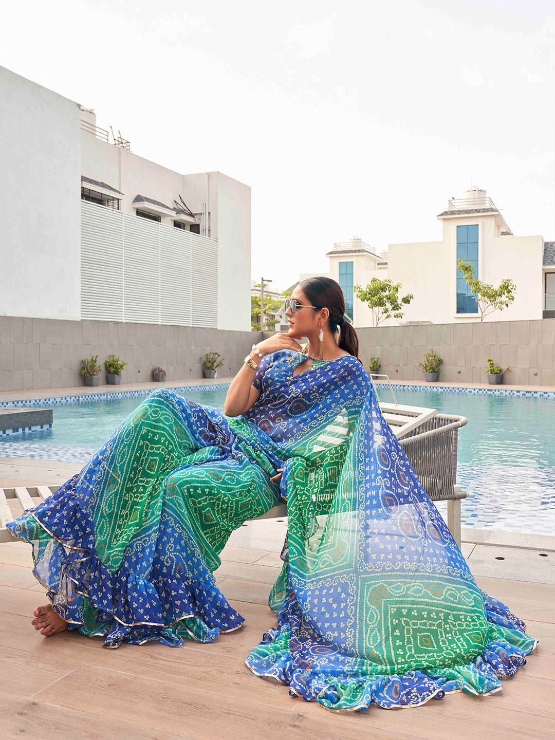 Tikhi Imli Bandhani Gotta Patti Georgette Saree | Swadesiicart
