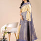 Astita Aura Silk Cream Navy Blue Banarasi Silk Saree | Swadesiicart