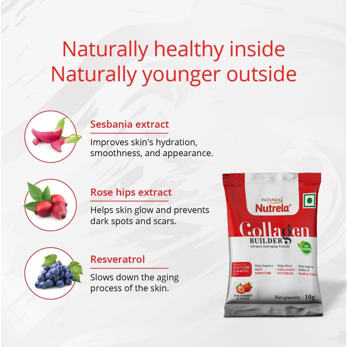 Patanjali Nutrela Collagen Builder Powder - Strawberry Flavour | Swadesiicart
