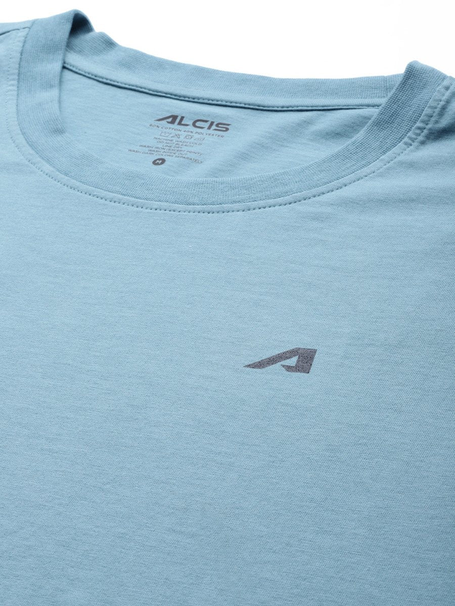 Alcis Men Blue Solid Slim Fit Gym T-shirt | Swadesiicart